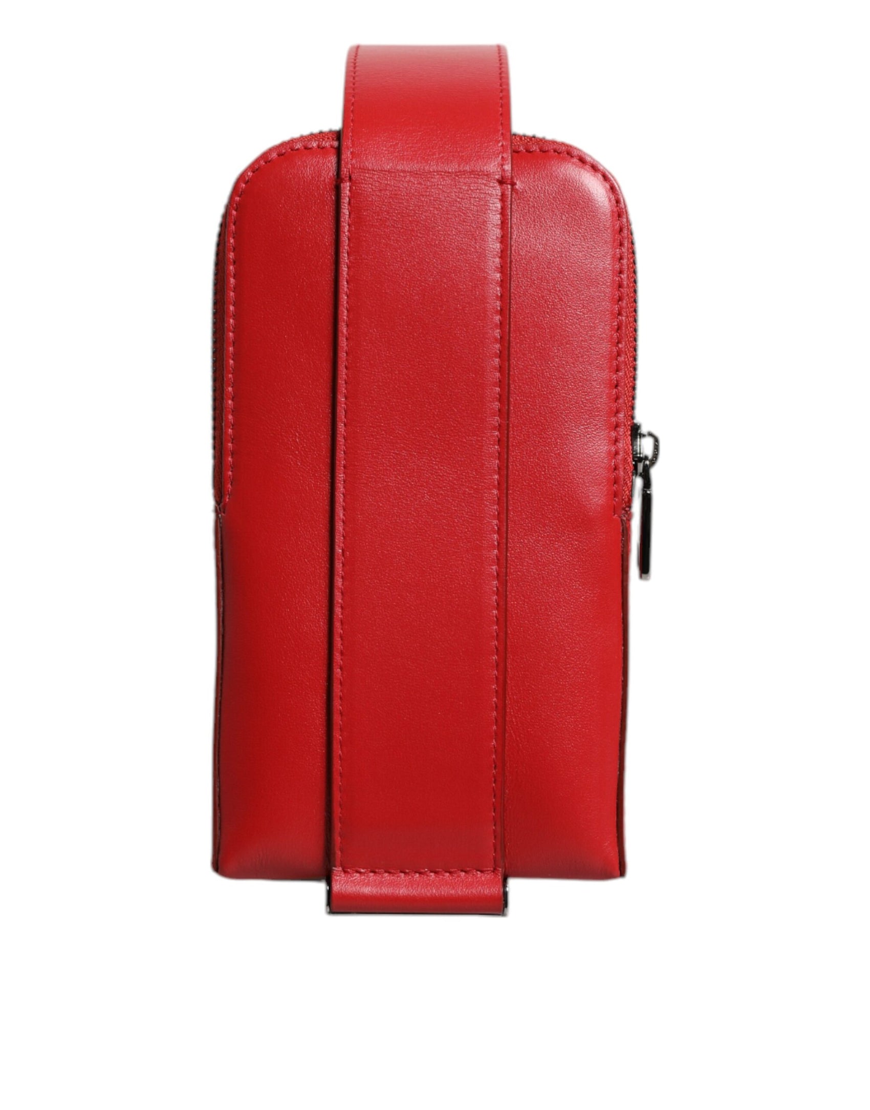 Rotes Kartenetui aus Leder mit Logo, Rundum-Reißverschluss und breitem Riemen (Kopie)