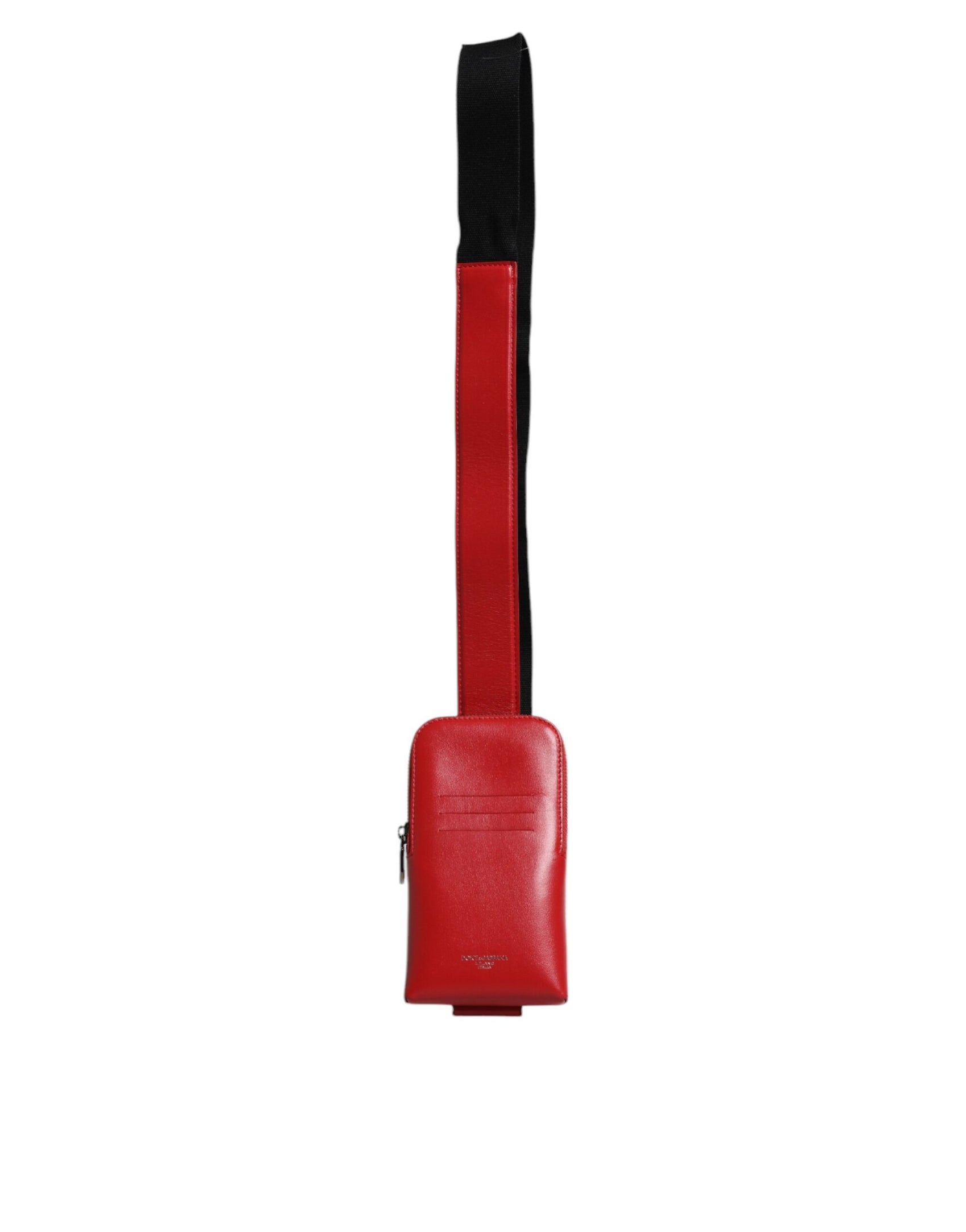 Rotes Kartenetui aus Leder mit Logo, Rundum-Reißverschluss und breitem Riemen (Kopie)