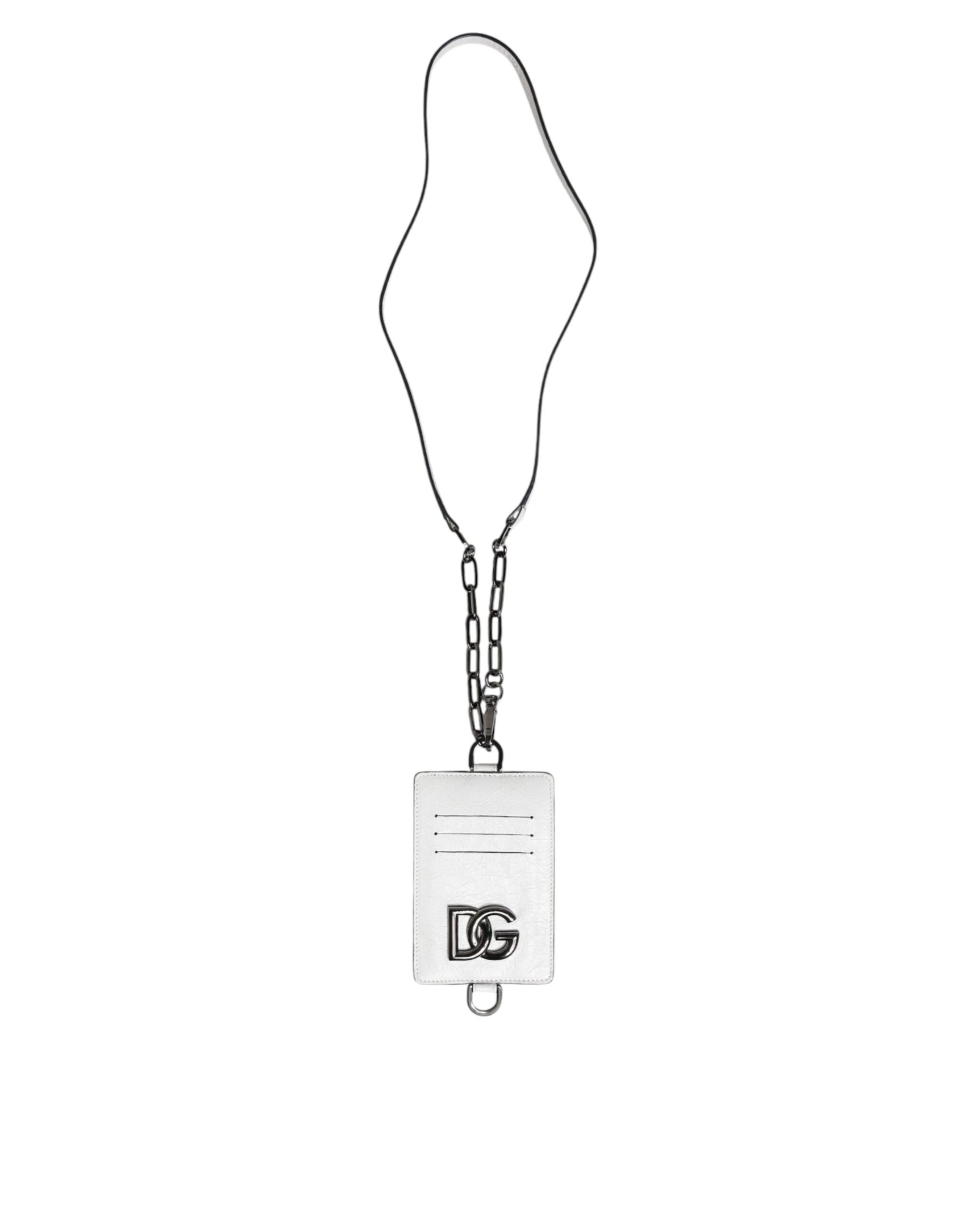 Weißes Kartenetui aus Kalbsleder mit Logo und Lanyard