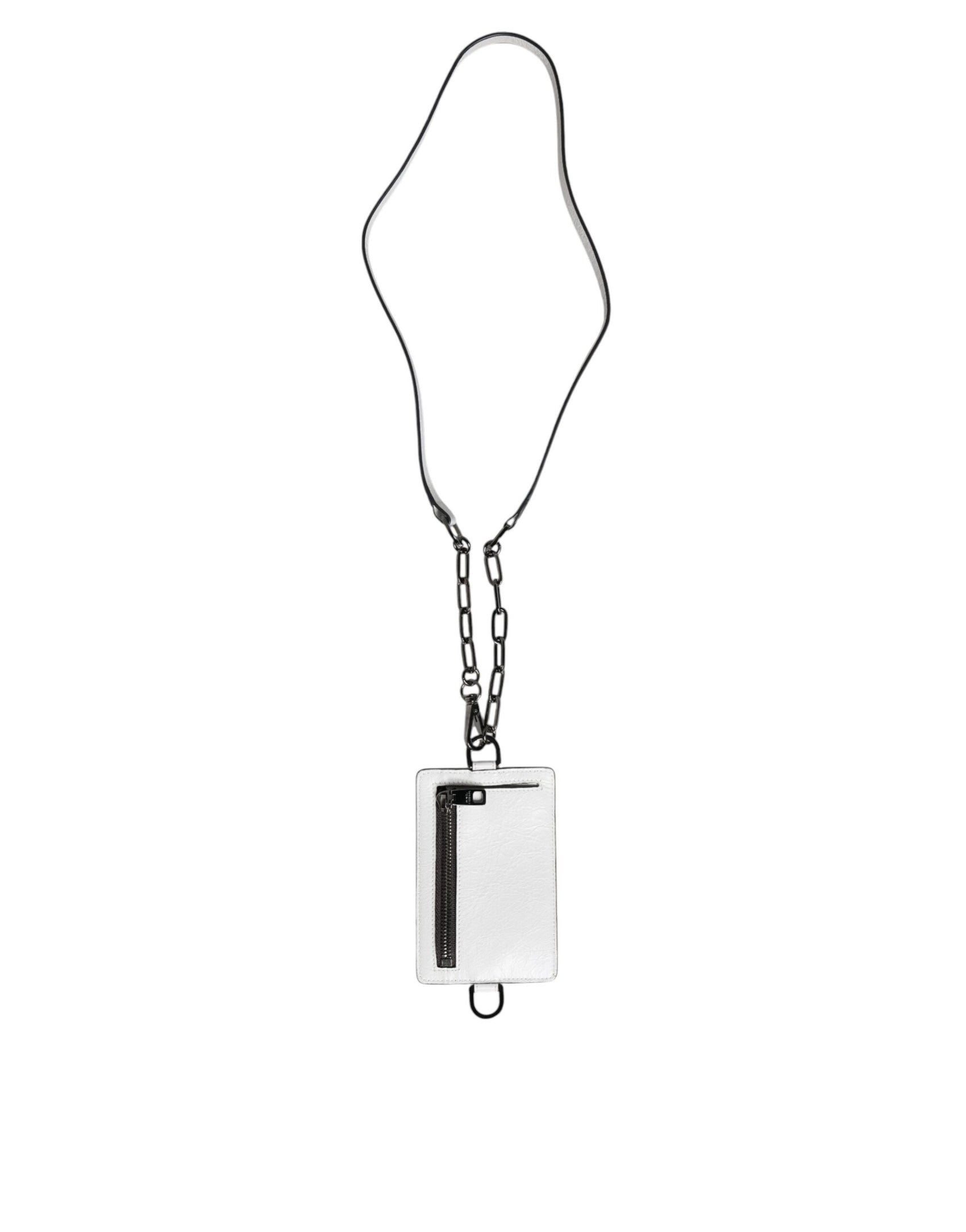 Weißes Kartenetui aus Kalbsleder mit Logo und Lanyard
