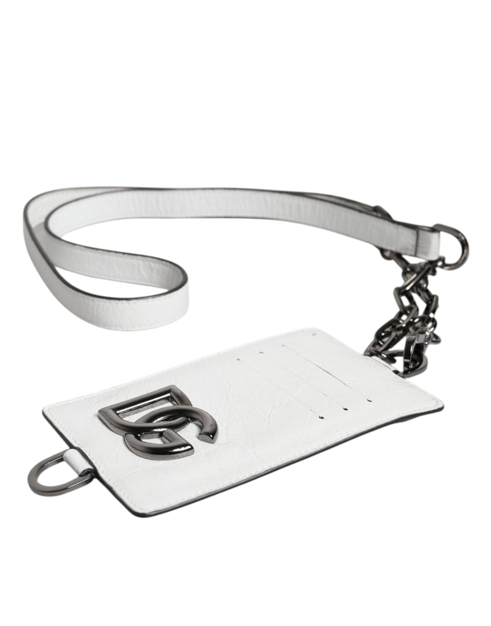 Weißes Kartenetui aus Kalbsleder mit Logo und Lanyard