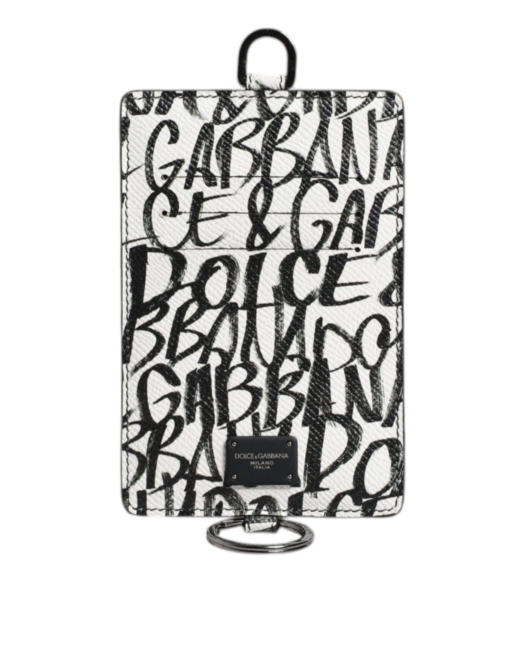 Weißes Kartenetui aus Leder mit Lanyard und Logo-Print