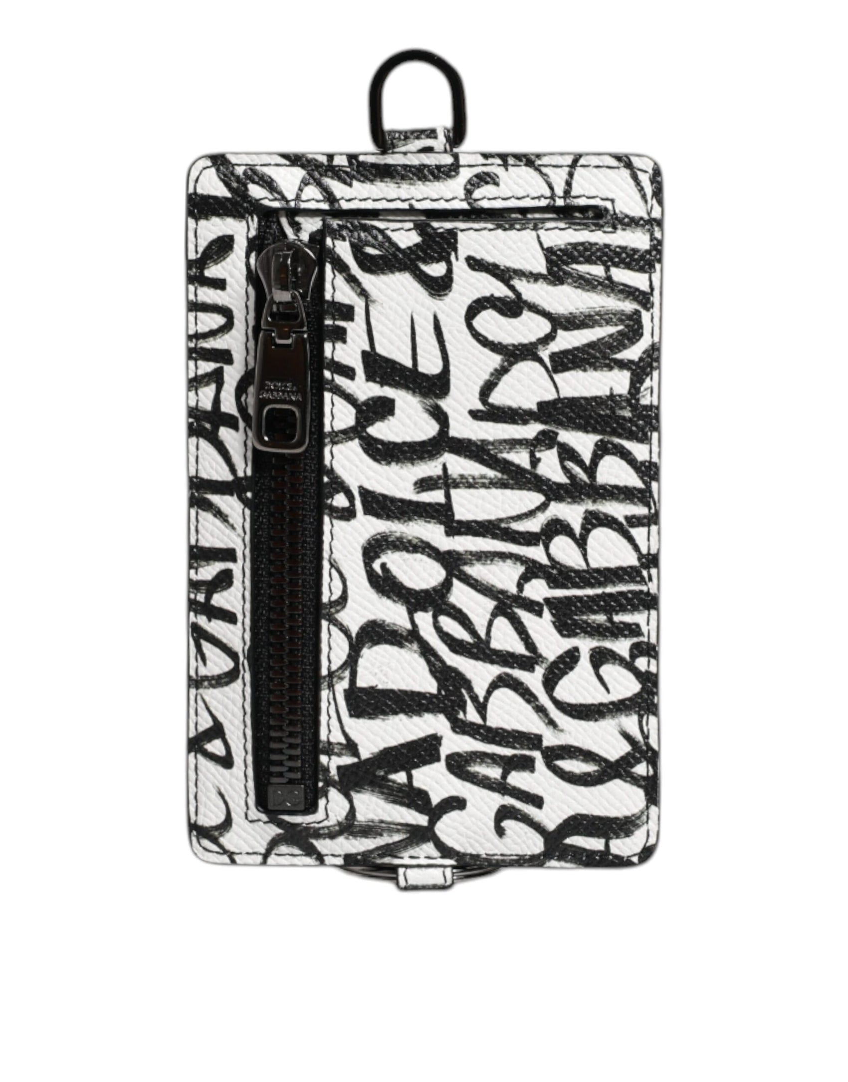 Weißes Kartenetui aus Leder mit Lanyard und Logo-Print