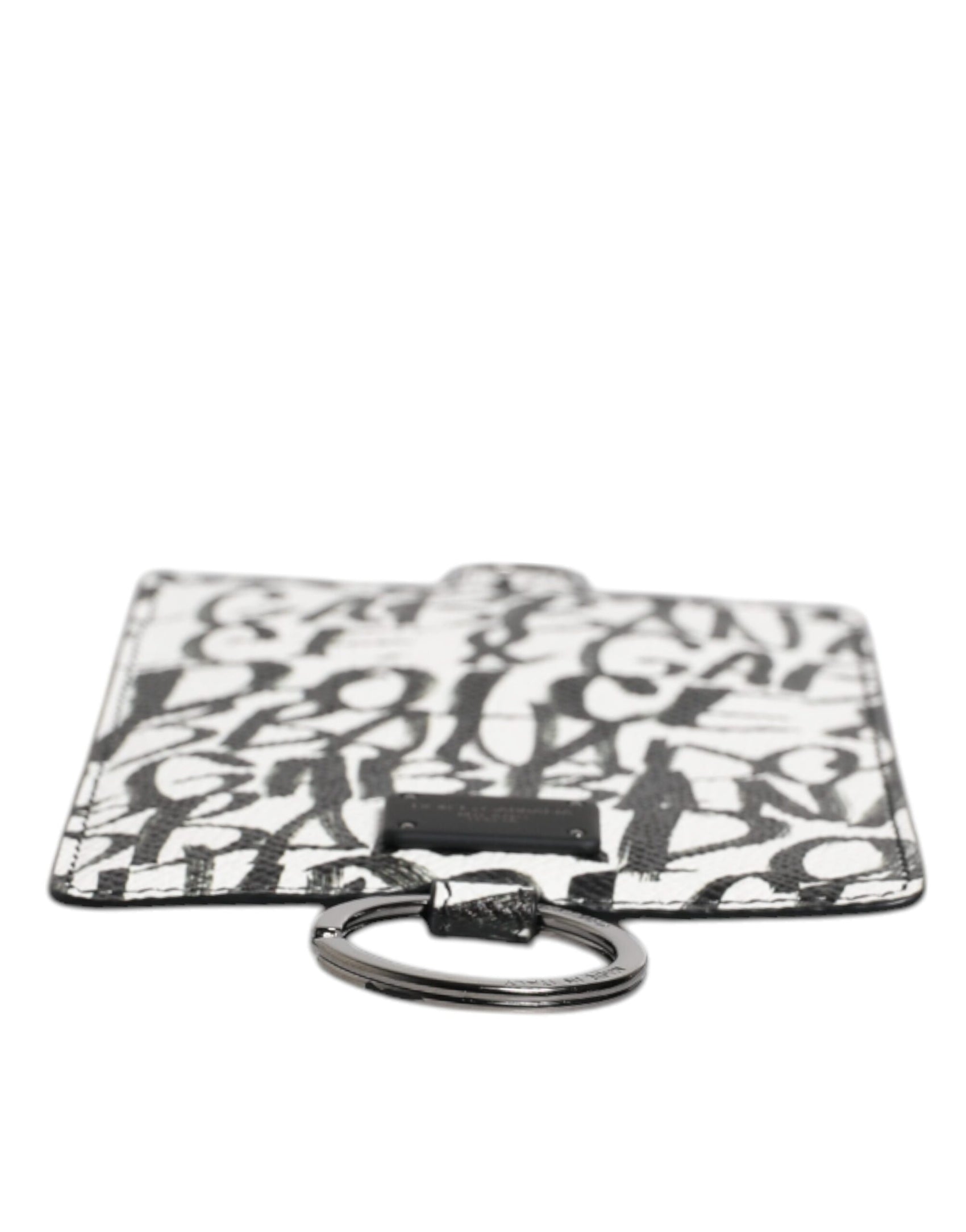 Weißes Kartenetui aus Leder mit Lanyard und Logo-Print