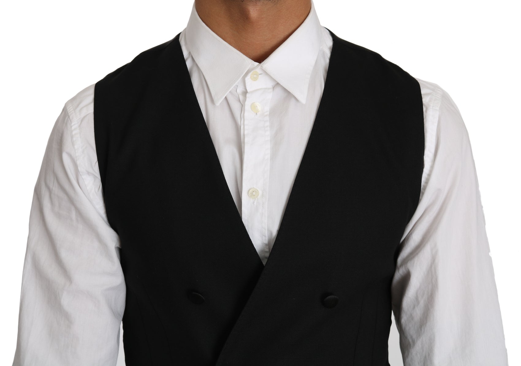 Elegante, zweireihige Slim Fit-Wollweste