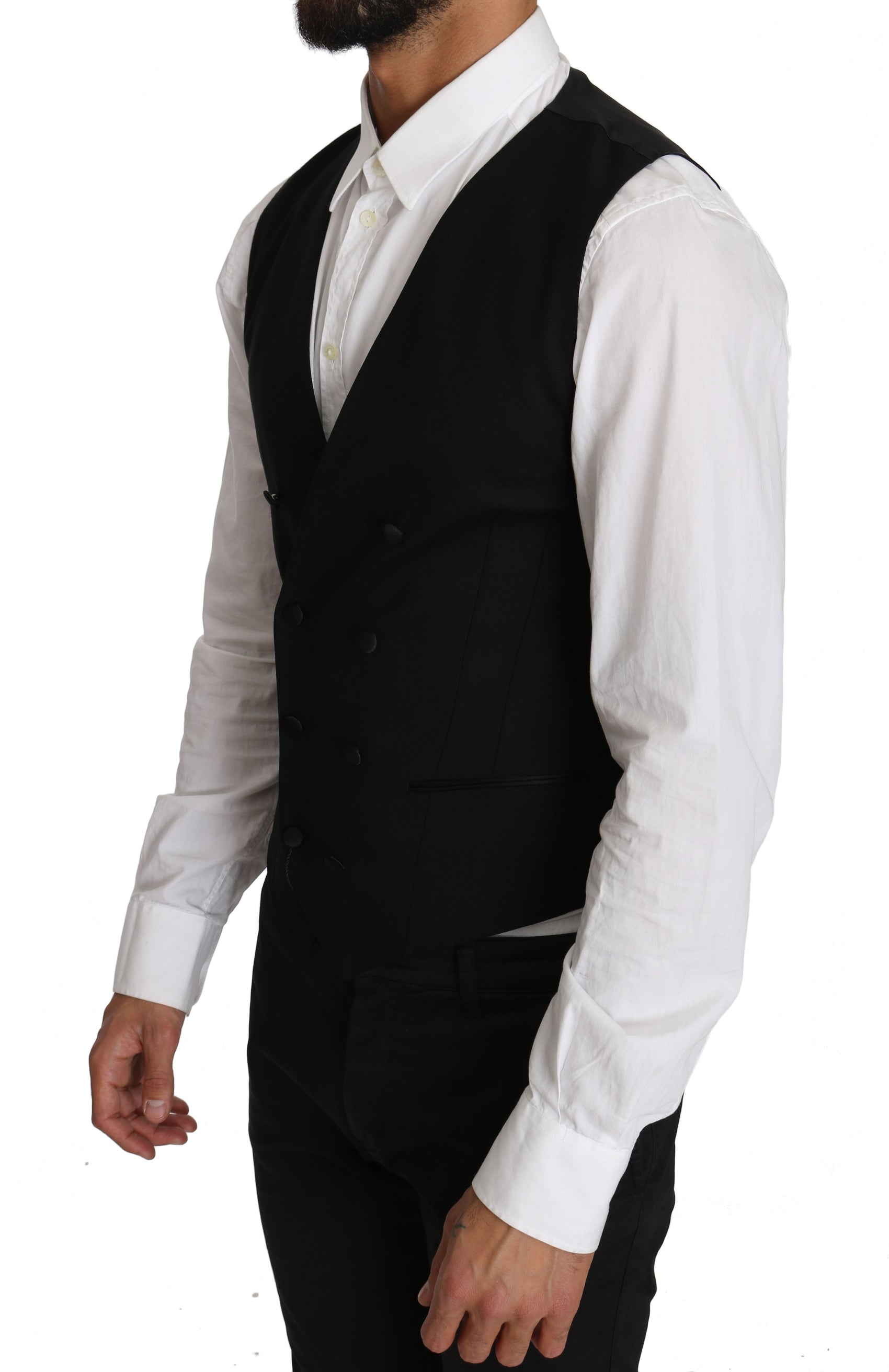Elegante, zweireihige Slim Fit-Wollweste