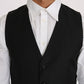 Sleek Black Wool-Silk Formal Vest