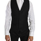 Sleek Black Wool-Silk Formal Vest