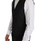 Sleek Black Wool-Silk Formal Vest