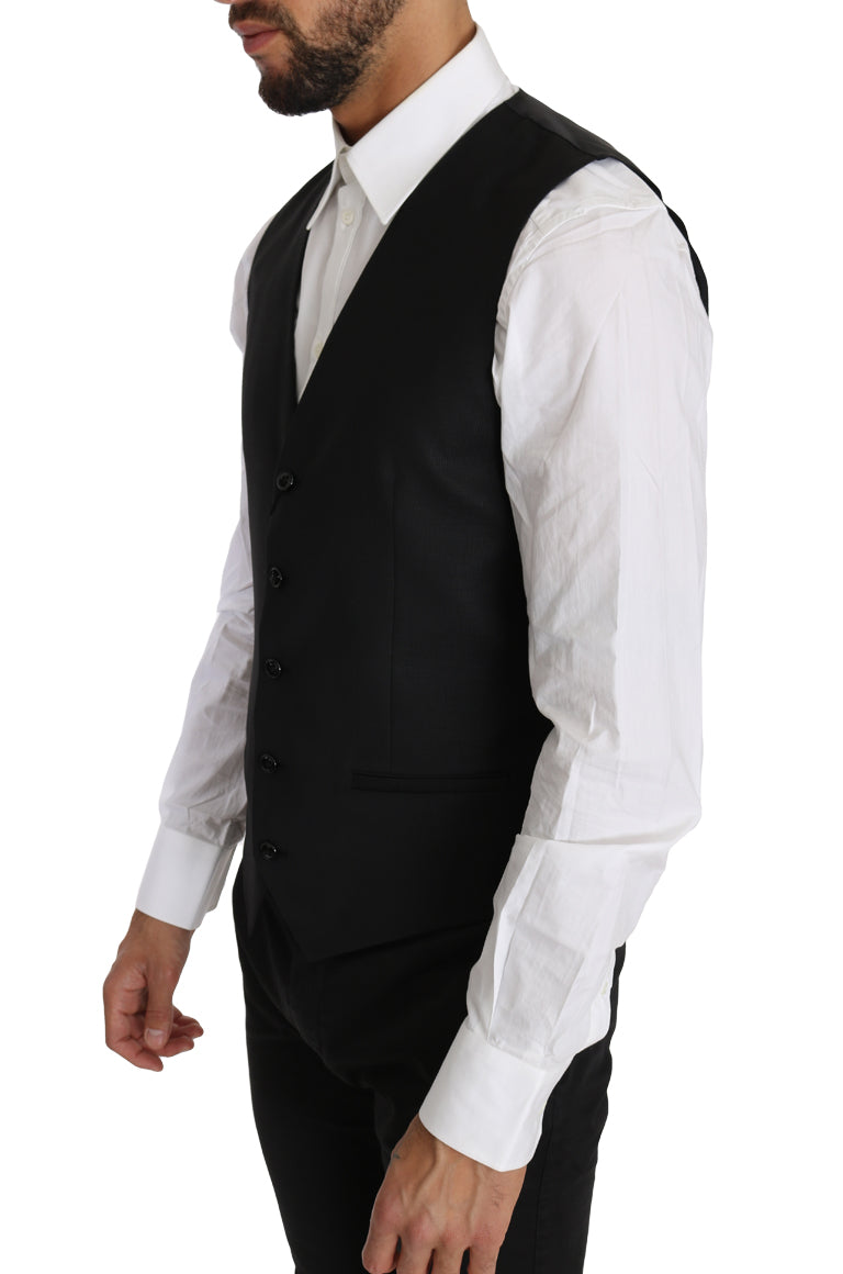 Elegante schwarze Weste aus Wolle und Seide