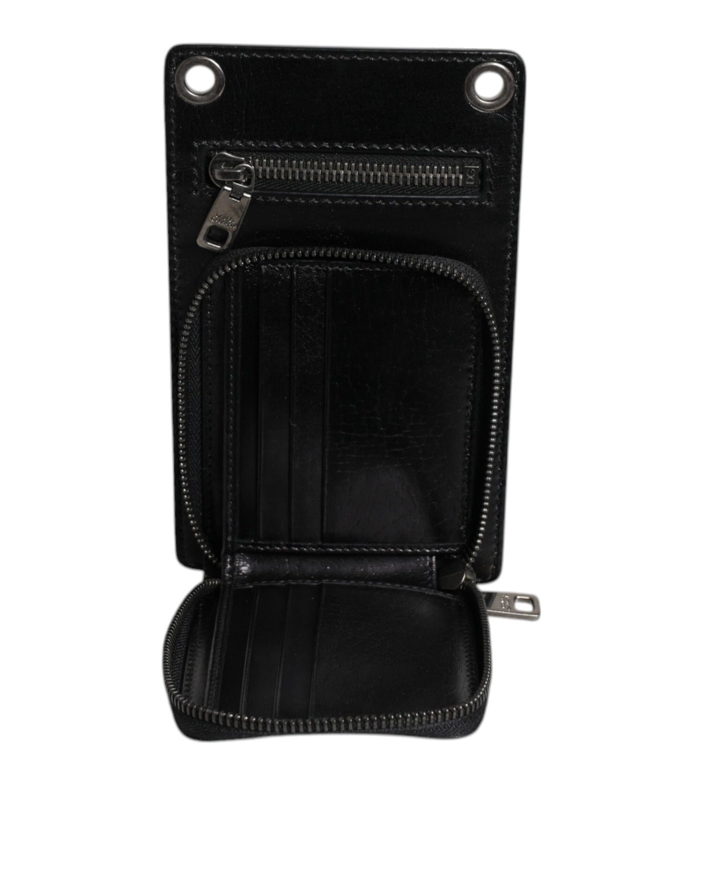 Black Horse Leather Zip Logo Shoulder Neck Strap Wallet