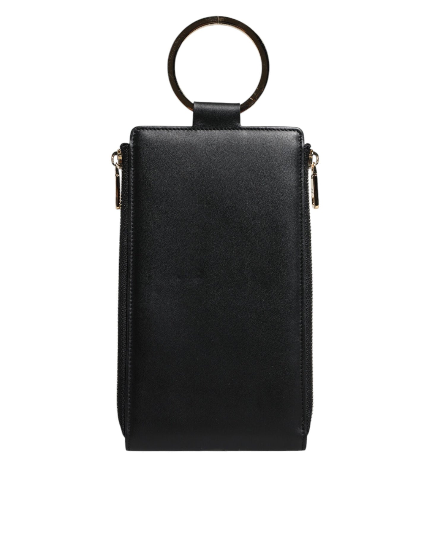Portafoglio porta carte e monete con tracolla e placca con logo in pelle nera