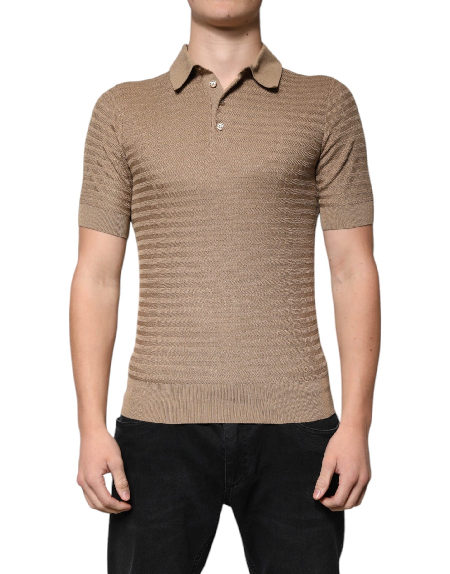 Polo a maniche corte con colletto marrone