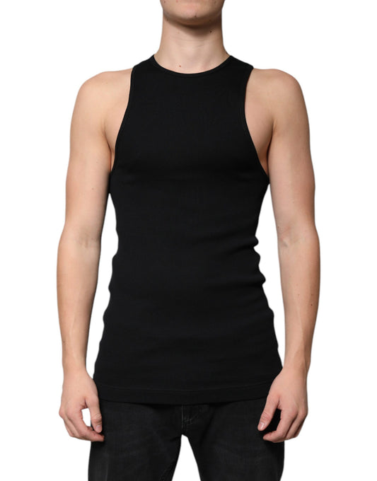 Schwarzes ärmelloses Tank-T-Shirt aus Baumwolle mit Rundhalsausschnitt