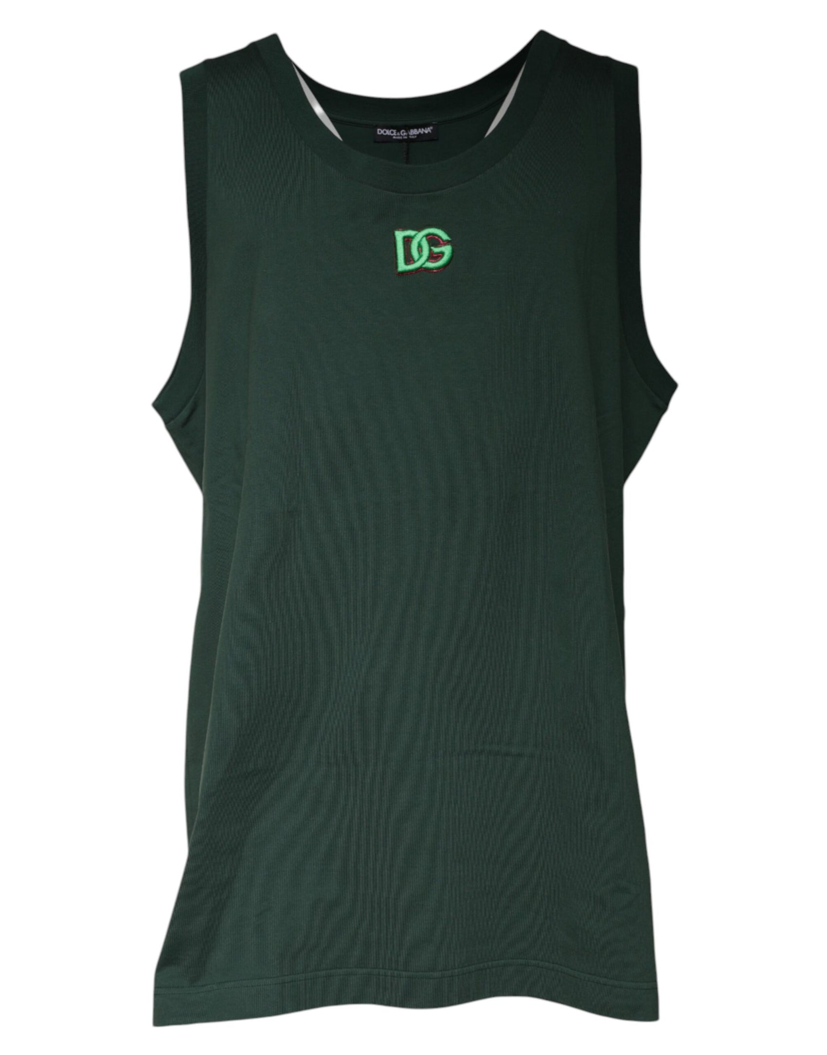 Grünes ärmelloses Tank-T-Shirt mit Rundhalsausschnitt in DG