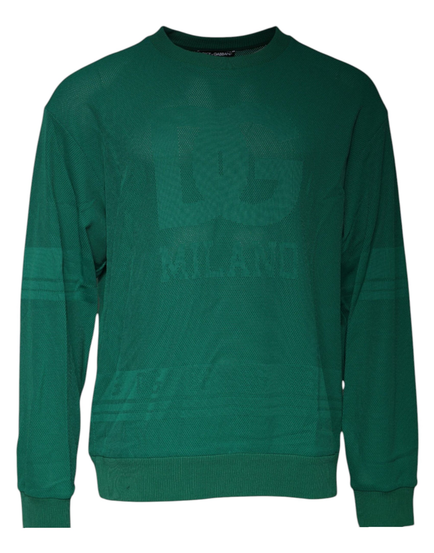 Grüner Pullover aus Nylon mit Rundhalsausschnitt und Logo