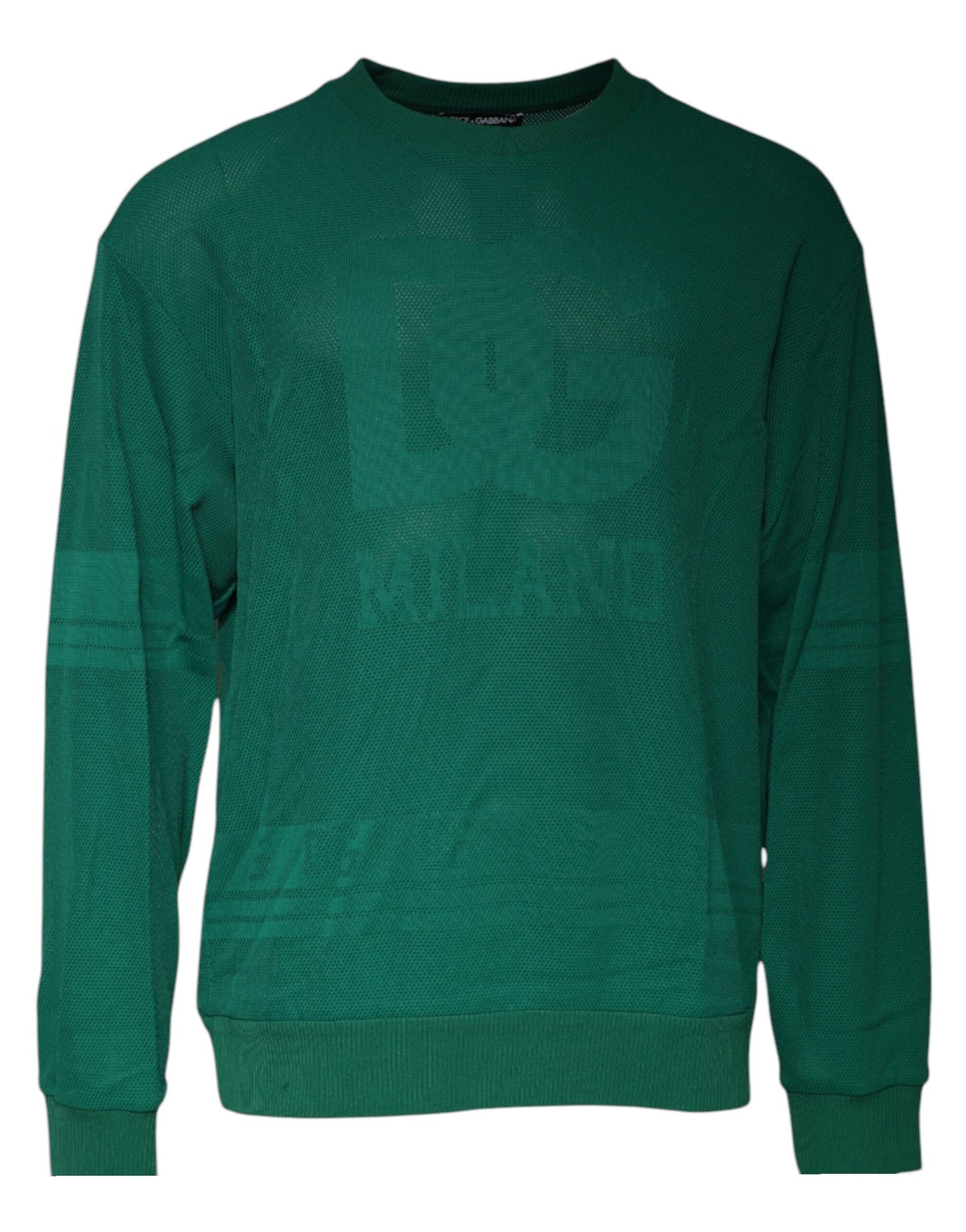 Grüner Pullover aus Nylon mit Rundhalsausschnitt und Logo