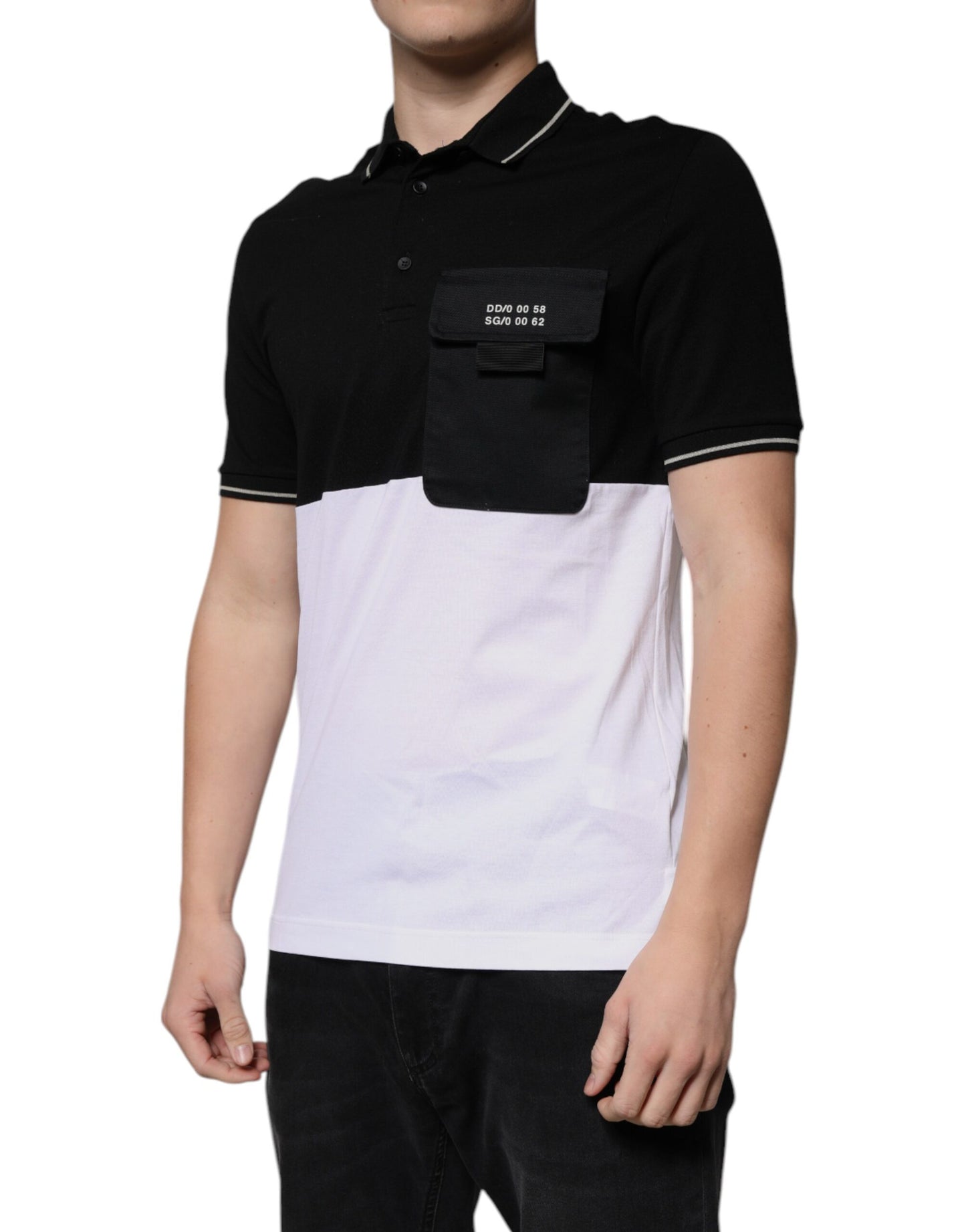 Schwarz-weißes Polo-T-Shirt aus Baumwolle mit kurzen Ärmeln