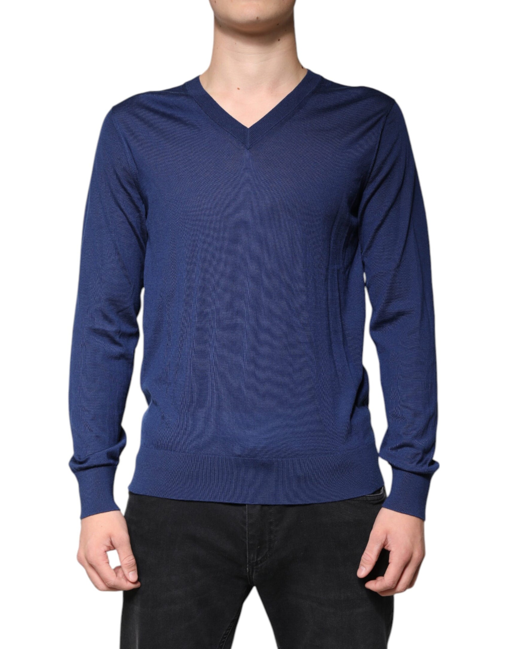 Marineblauer Kaschmirpullover mit V-Ausschnitt