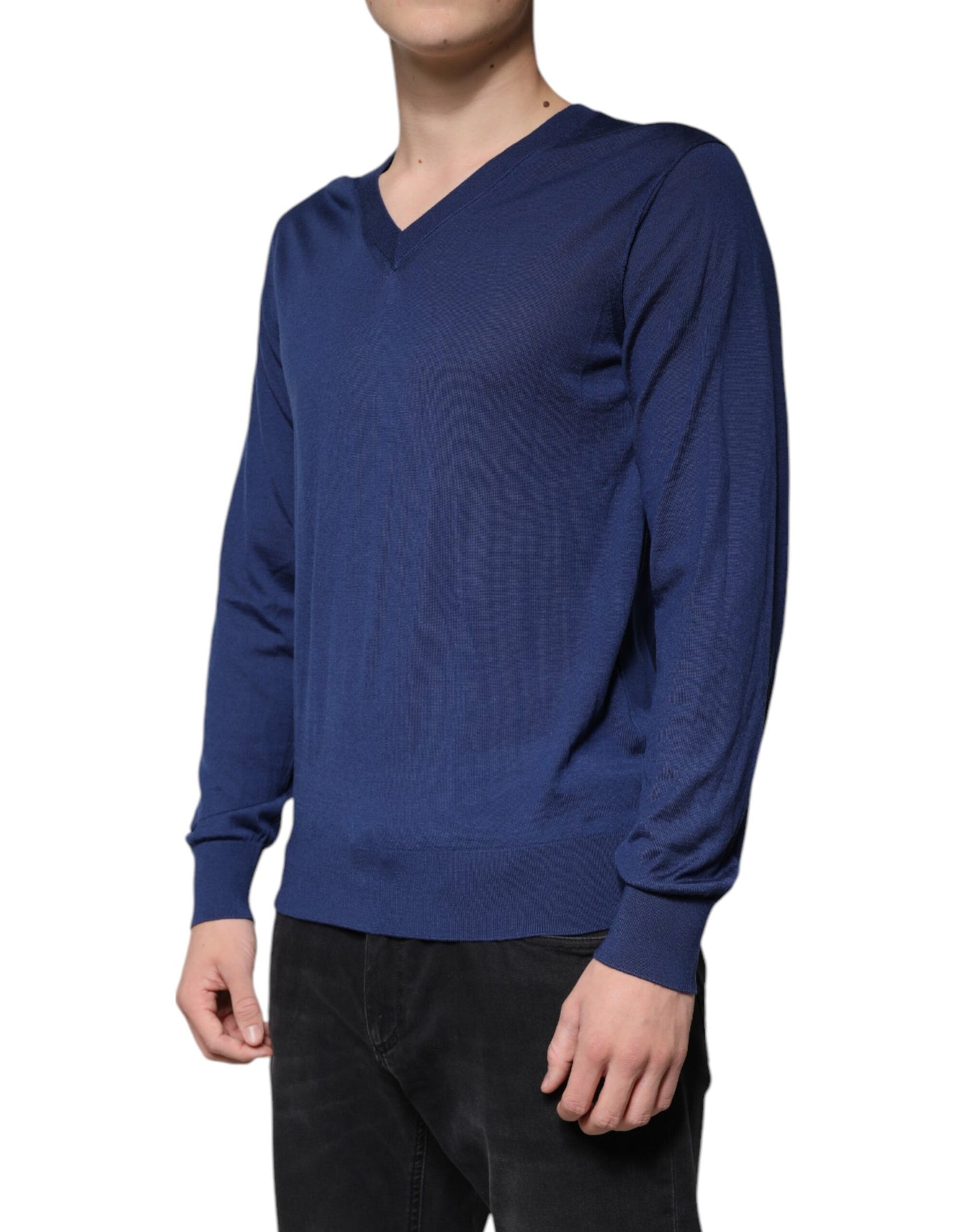 Marineblauer Kaschmirpullover mit V-Ausschnitt