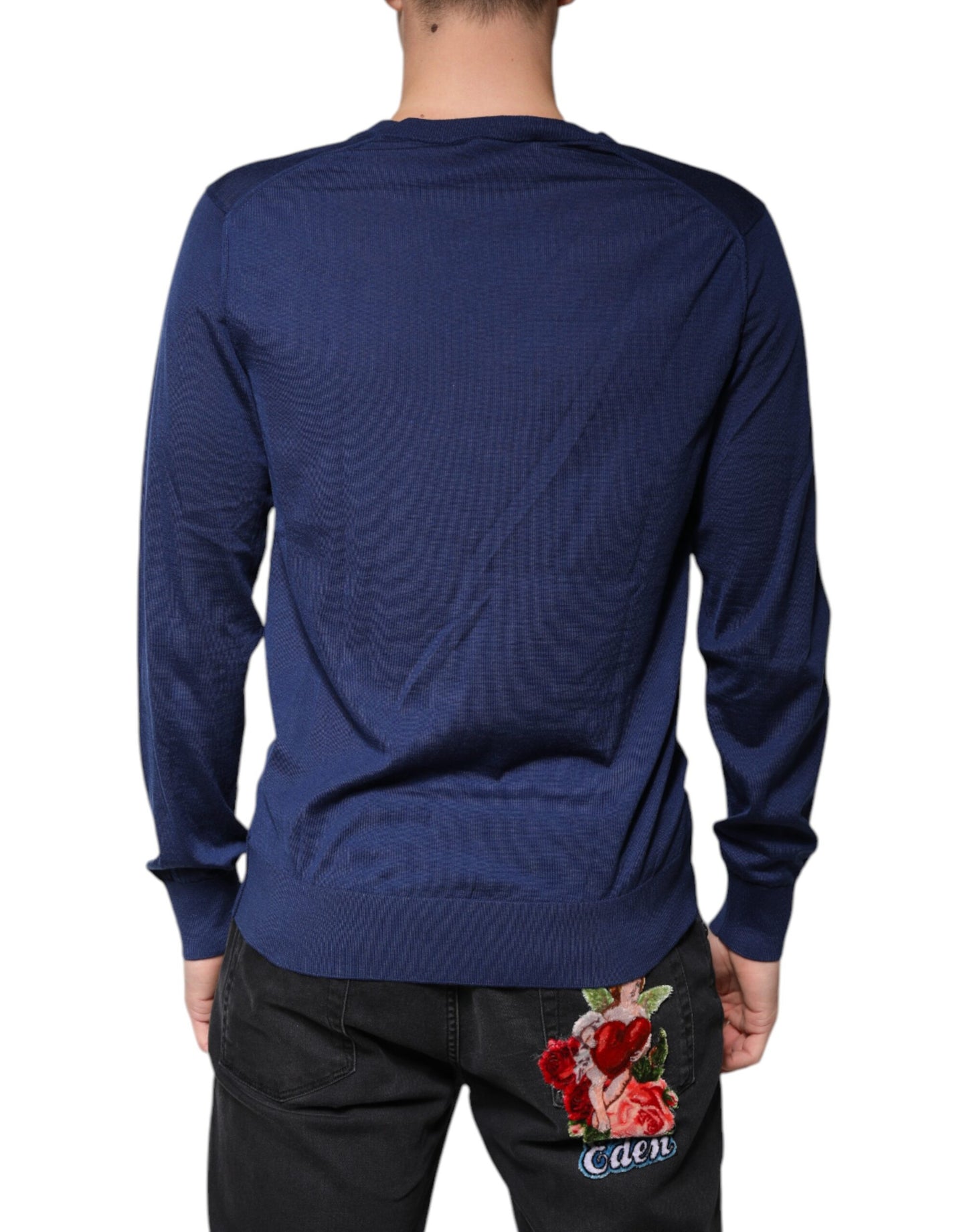 Marineblauer Kaschmirpullover mit V-Ausschnitt