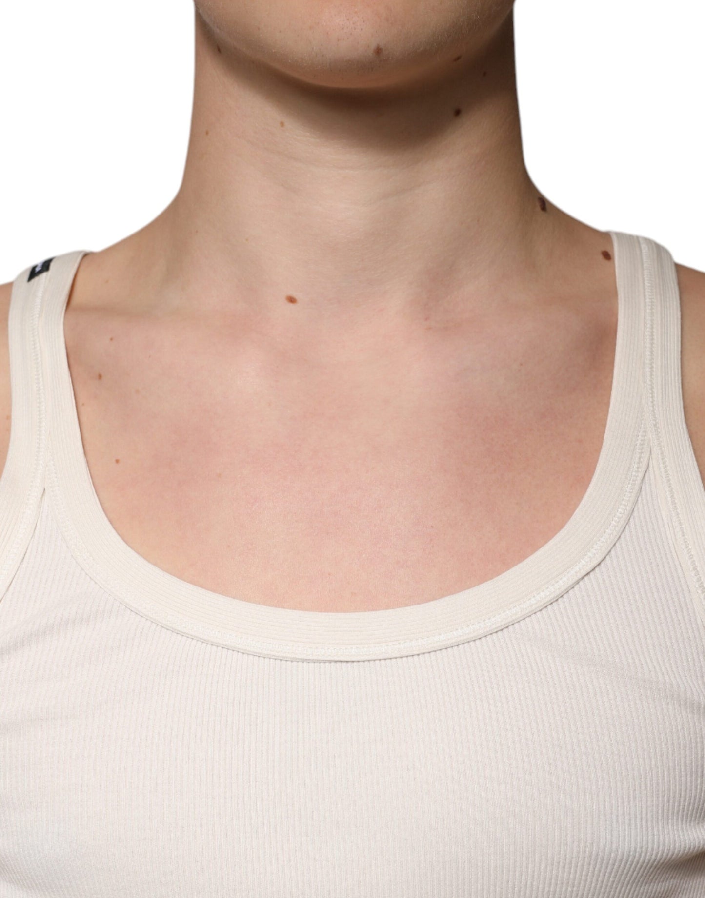 T-shirt girocollo senza maniche in cotone bianco sporco
