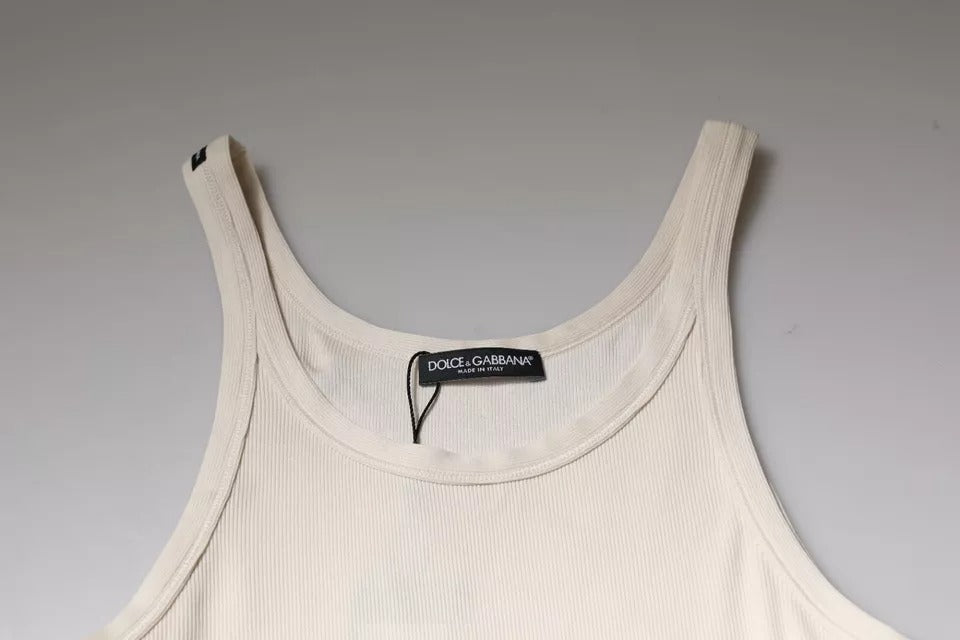 T-shirt girocollo senza maniche in cotone bianco sporco