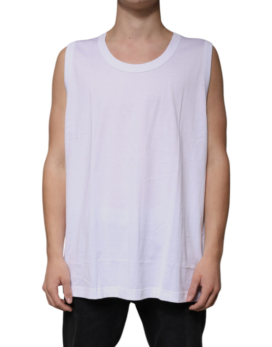 Weißes ärmelloses Tank-T-Shirt aus Baumwolle mit Rundhalsausschnitt