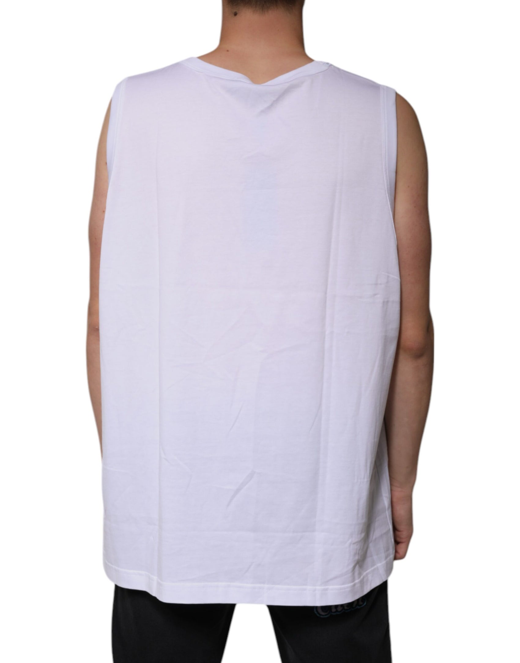 Weißes ärmelloses Tank-T-Shirt aus Baumwolle mit Rundhalsausschnitt
