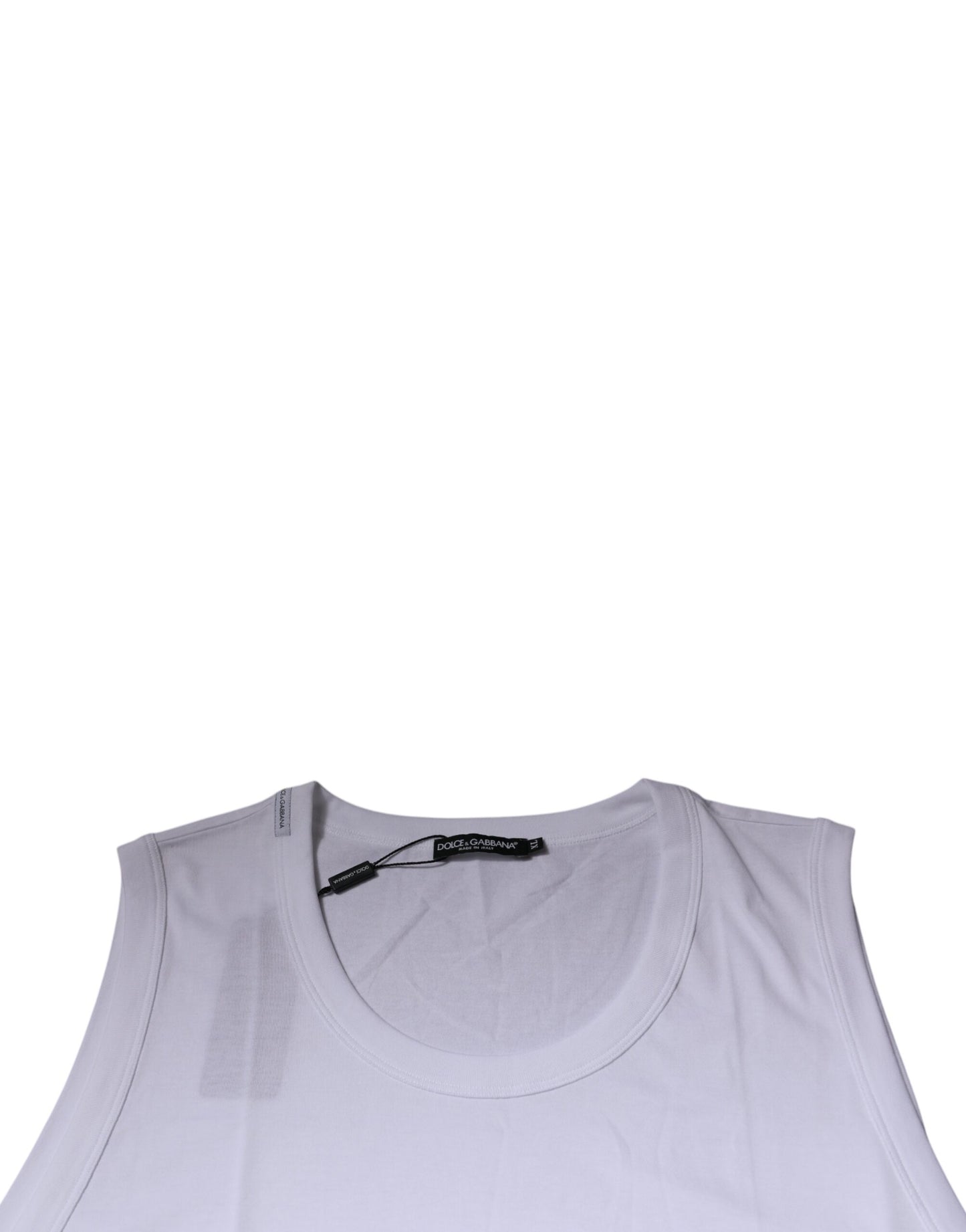 Weißes ärmelloses Tank-T-Shirt aus Baumwolle mit Rundhalsausschnitt