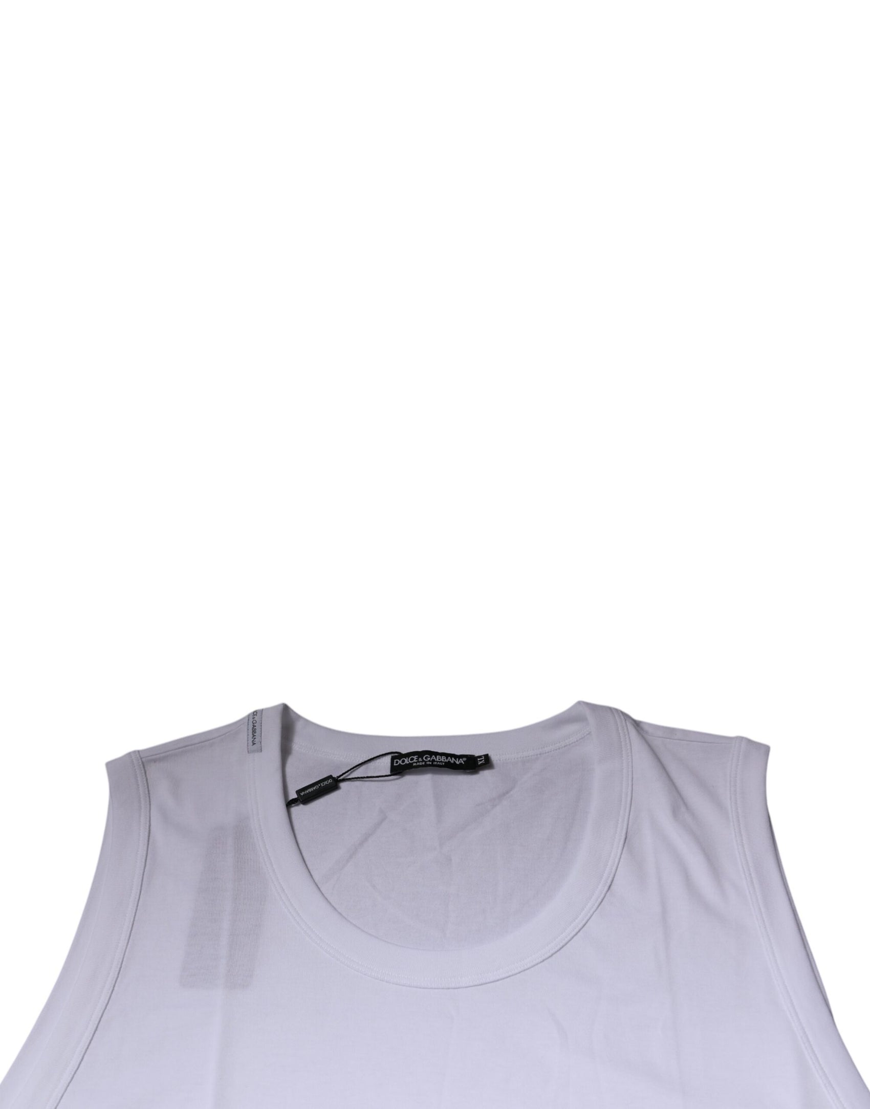 Weißes ärmelloses Tank-T-Shirt aus Baumwolle mit Rundhalsausschnitt