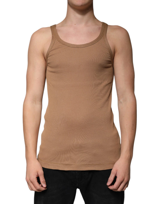 Braunes ärmelloses Tank-T-Shirt aus Baumwolle mit Rundhalsausschnitt