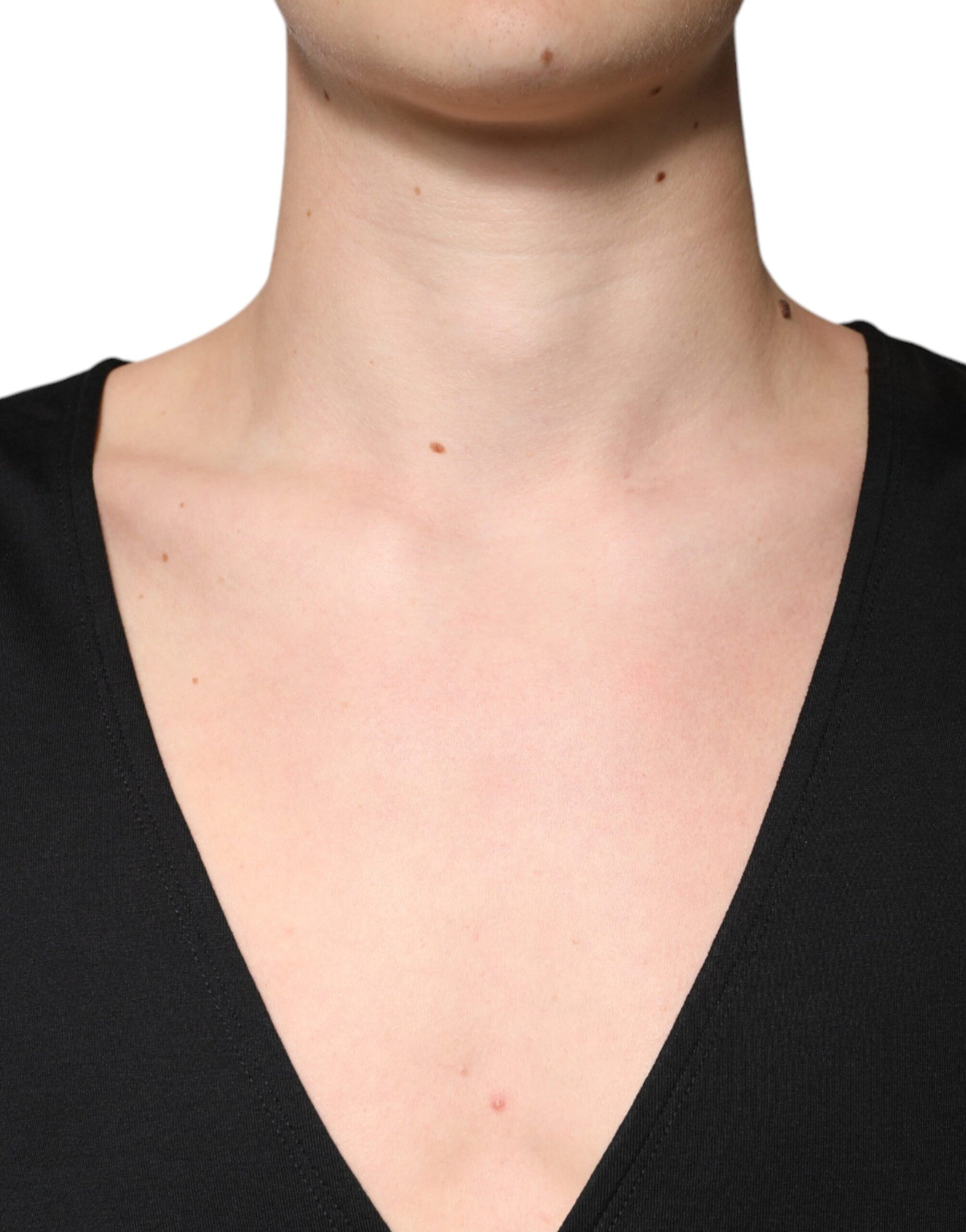 Schwarzes T-Shirt aus Baumwolle mit V-Ausschnitt und kurzen Ärmeln
