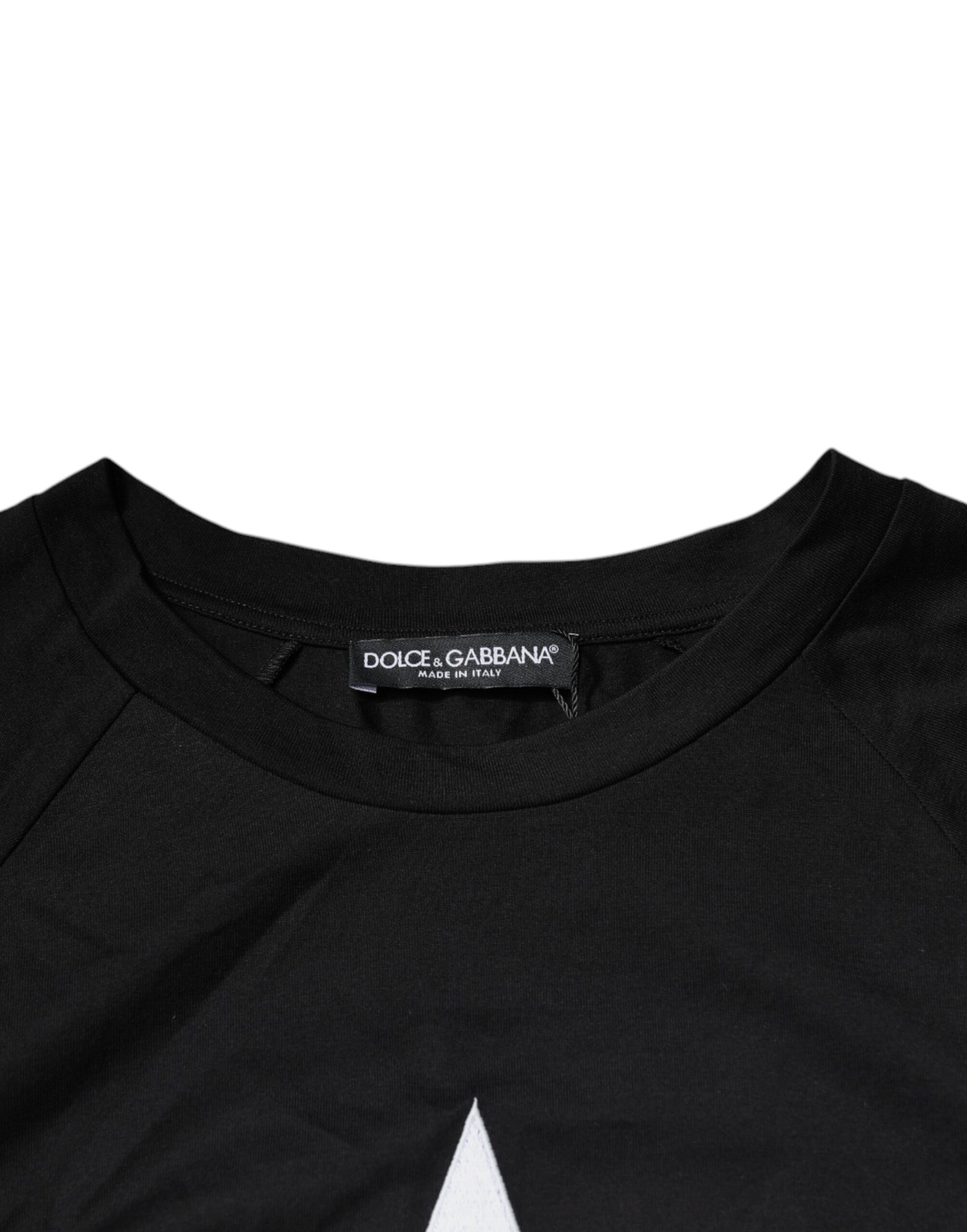 Schwarzes Baumwoll-T-Shirt mit Rundhalsausschnitt und Logo-Print