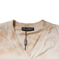 Beiges Baumwoll-T-Shirt mit V-Ausschnitt und grafischem Print