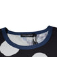 Schwarz-weiß bedrucktes Baumwoll-T-Shirt mit Rundhalsausschnitt