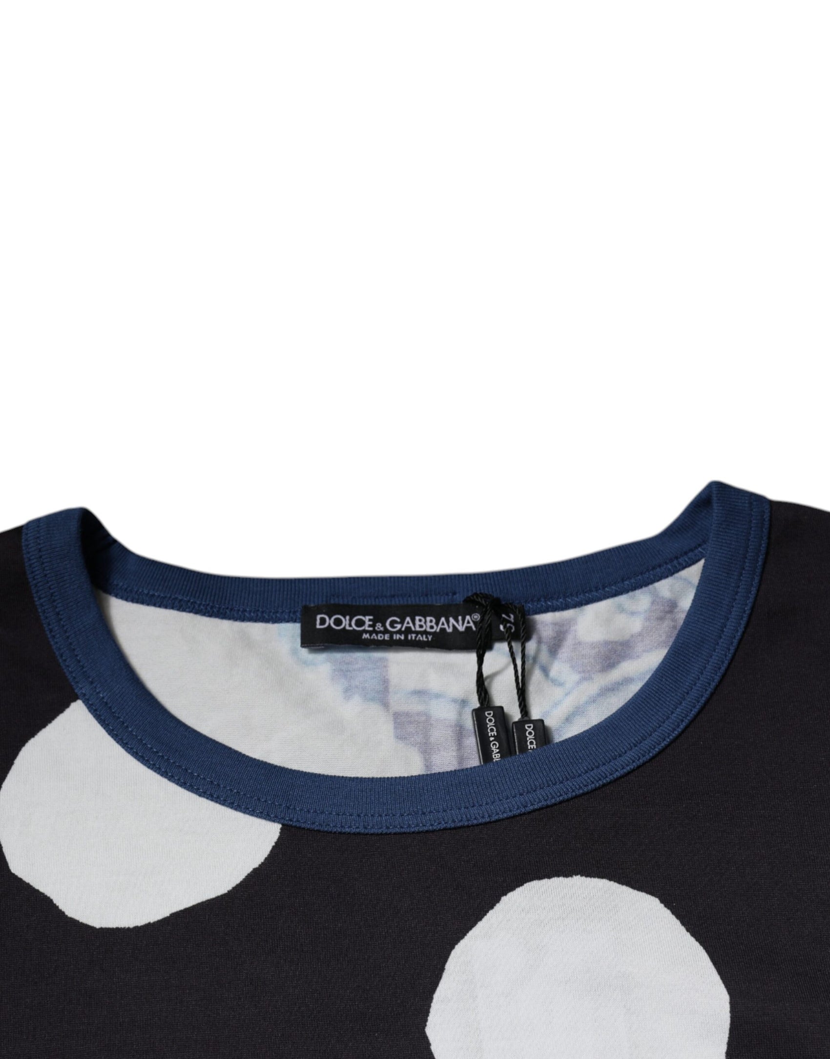 Schwarz-weiß bedrucktes Baumwoll-T-Shirt mit Rundhalsausschnitt
