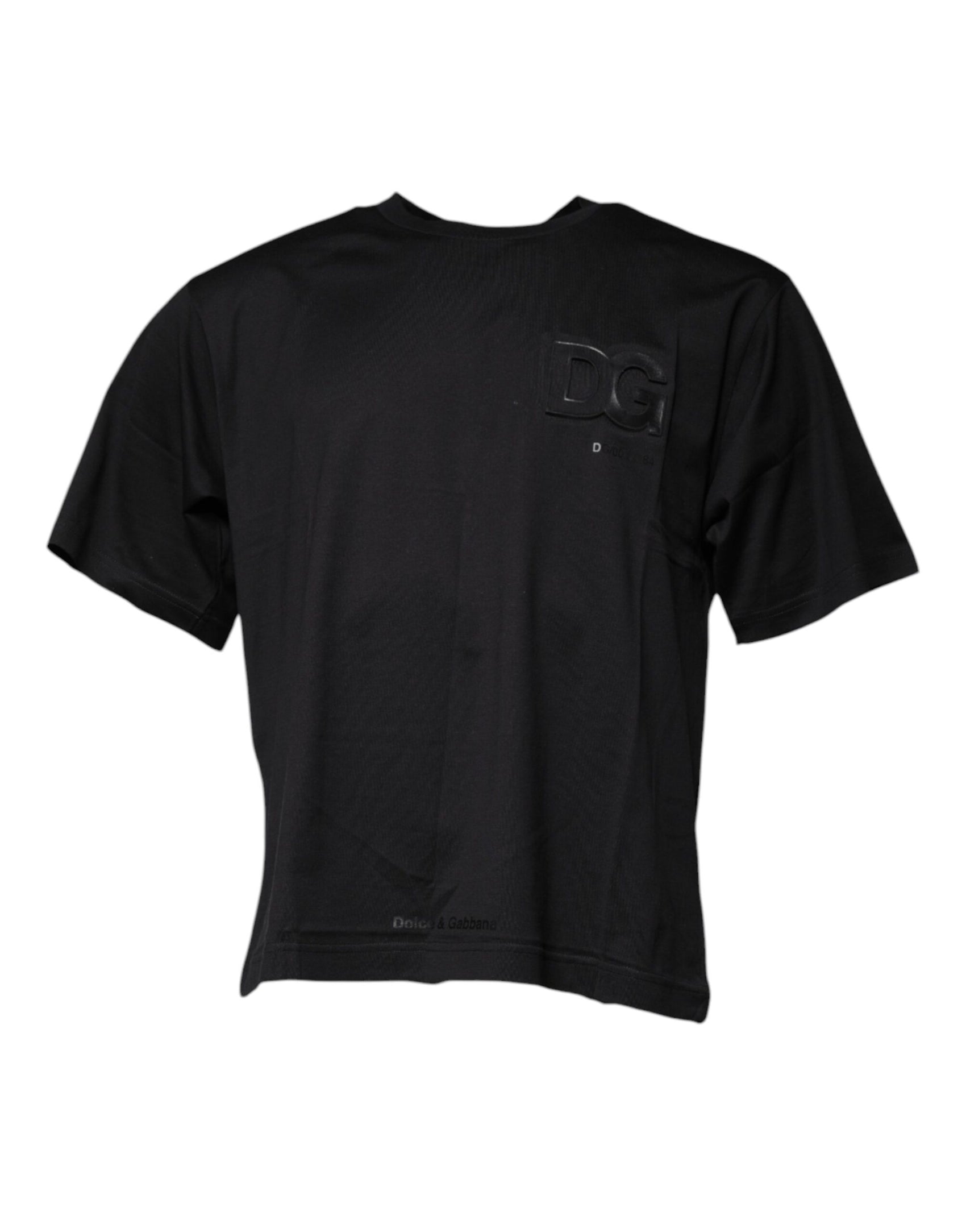 Schwarzes Baumwoll-T-Shirt mit Rundhalsausschnitt und DG-Logo-Print