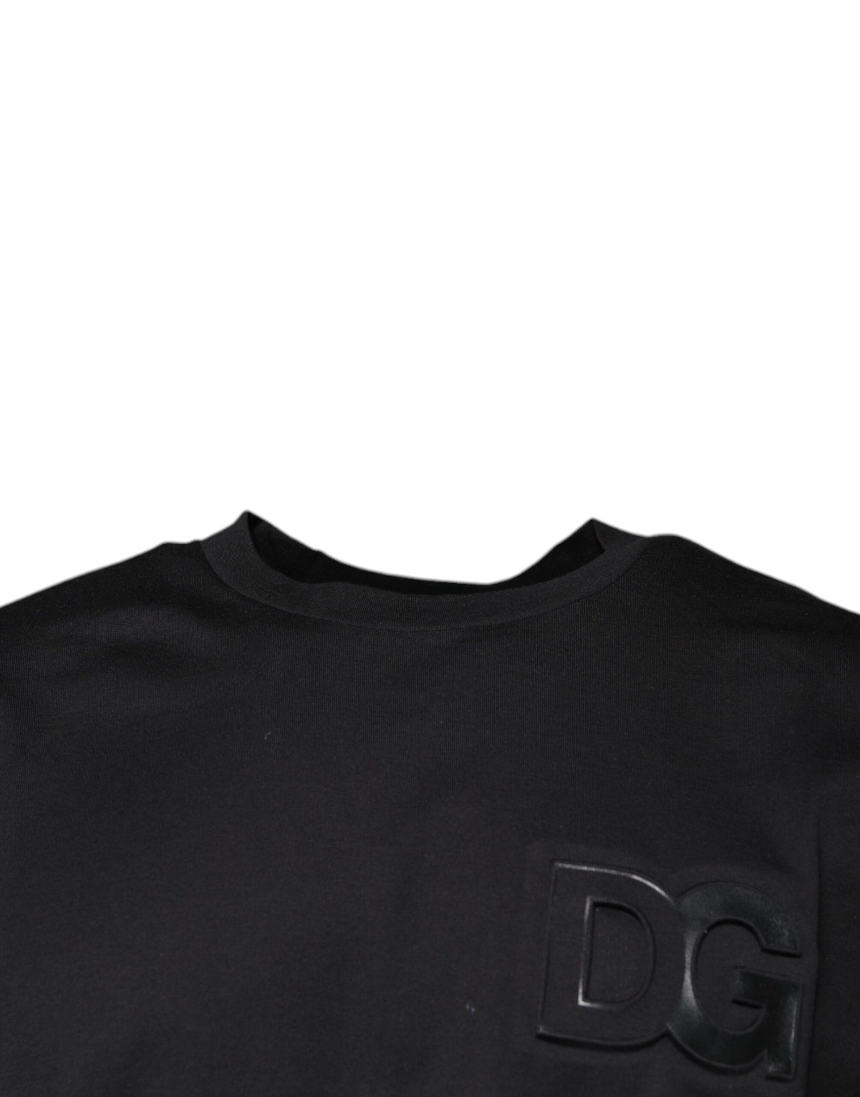 Schwarzes Baumwoll-T-Shirt mit Rundhalsausschnitt und DG-Logo-Print