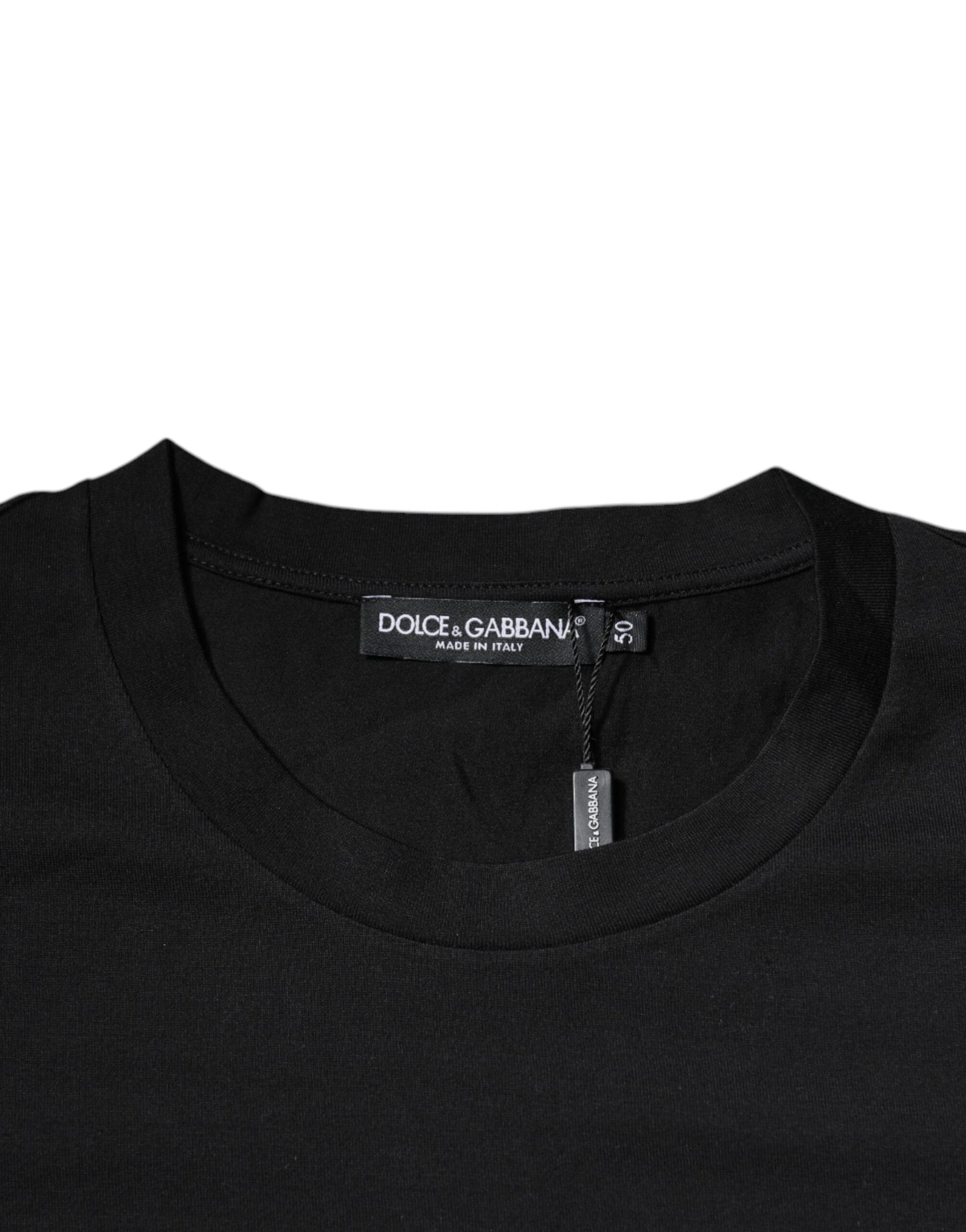 Schwarzes Baumwoll-T-Shirt mit Rundhalsausschnitt und DG-Logo-Print
