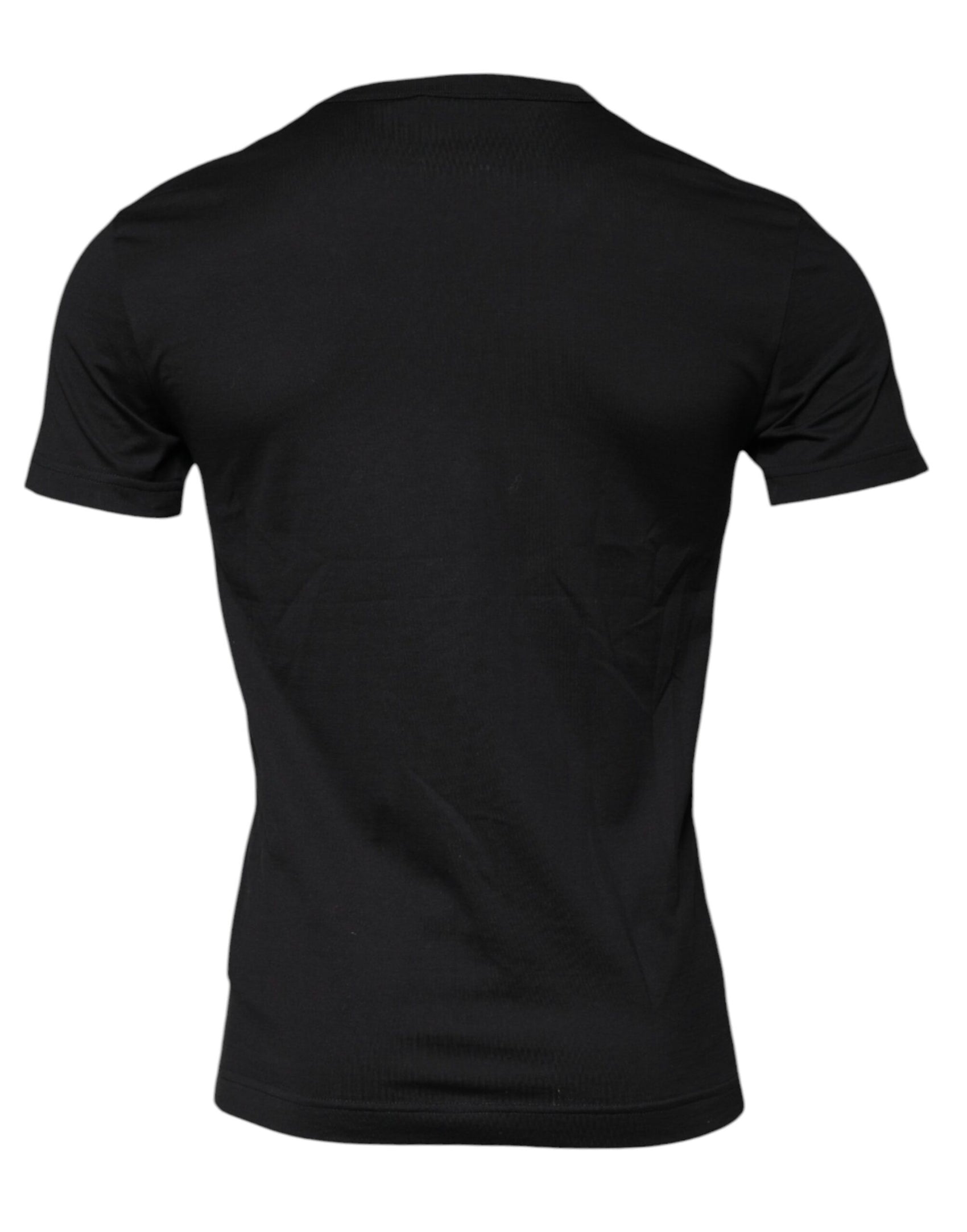 Schwarzes T-Shirt aus Baumwolle mit Rundhalsausschnitt und kurzen Ärmeln