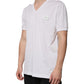 Weißes Kurzarm-T-Shirt mit V-Ausschnitt und Logo