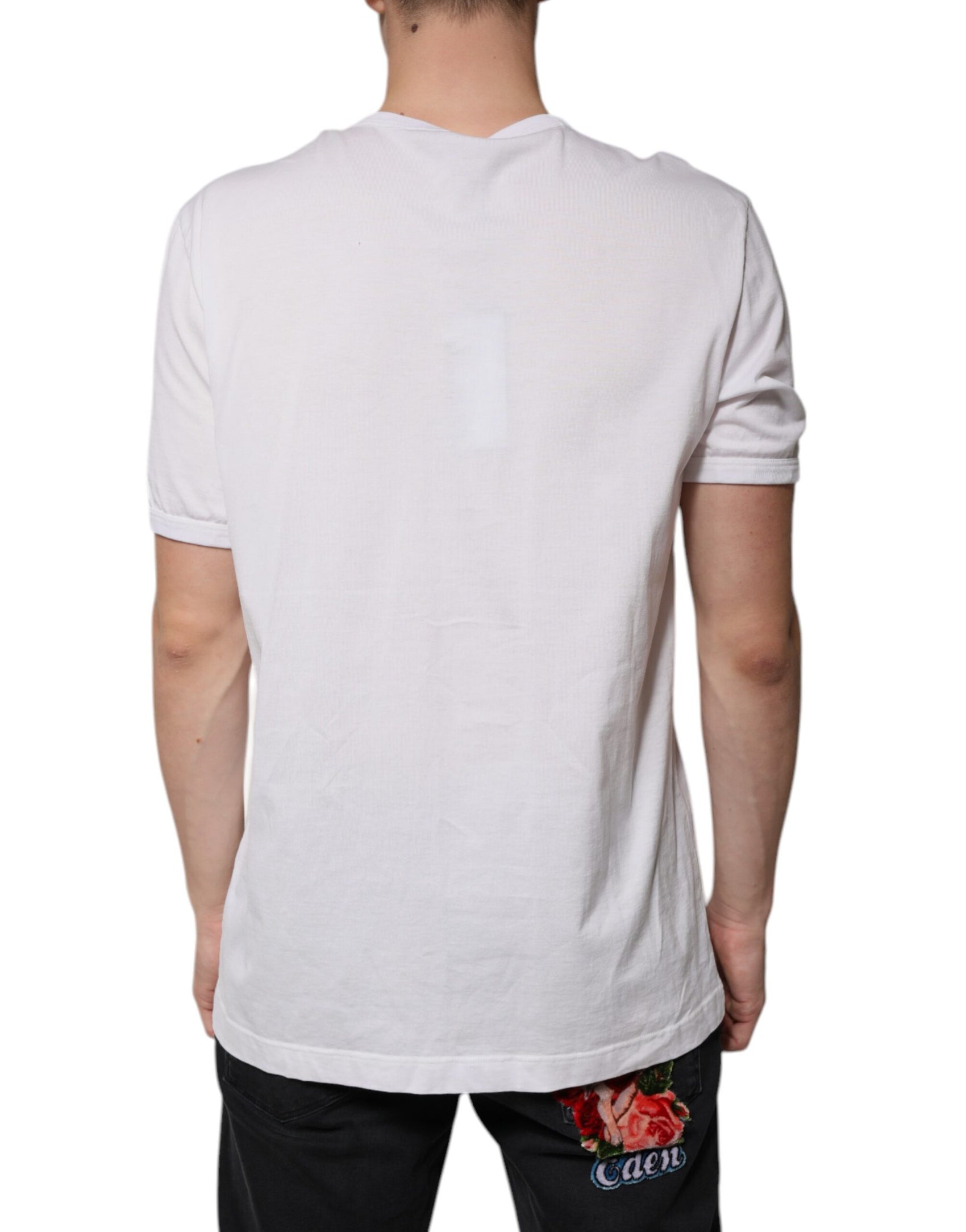 Weißes Kurzarm-T-Shirt mit V-Ausschnitt und Logo