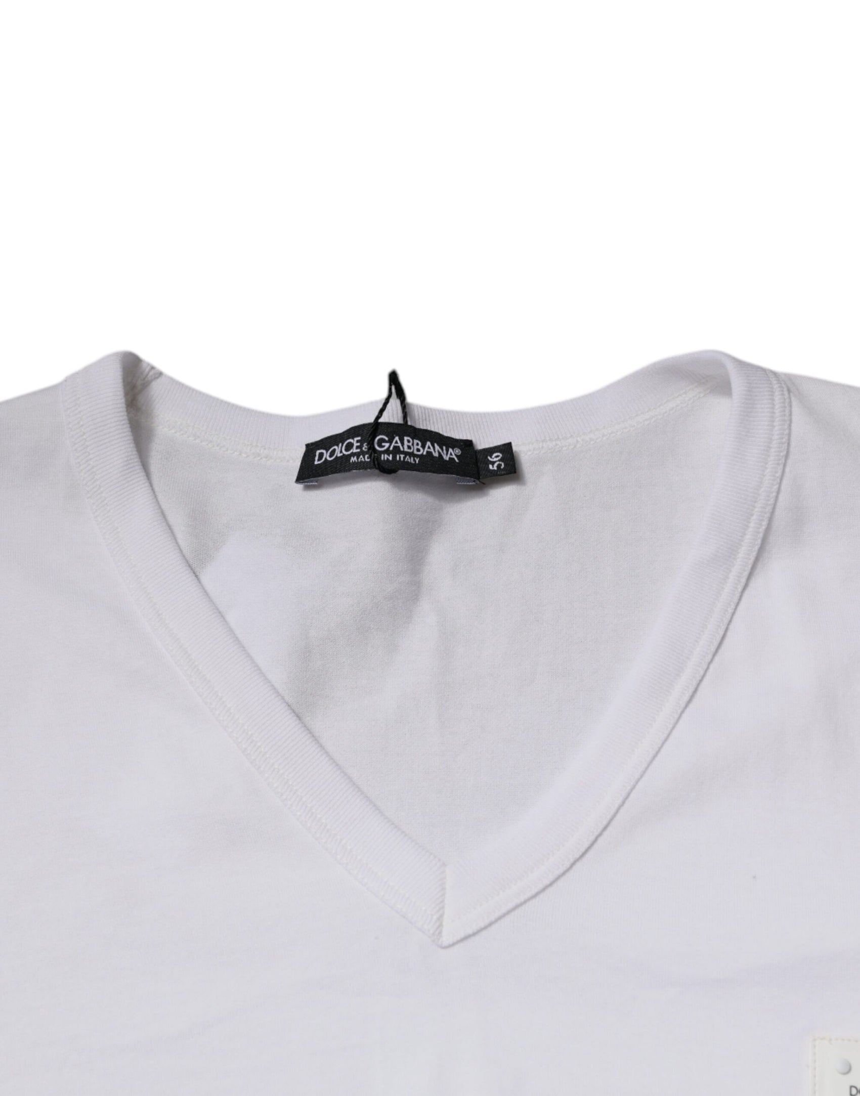 Weißes Kurzarm-T-Shirt mit V-Ausschnitt und Logo