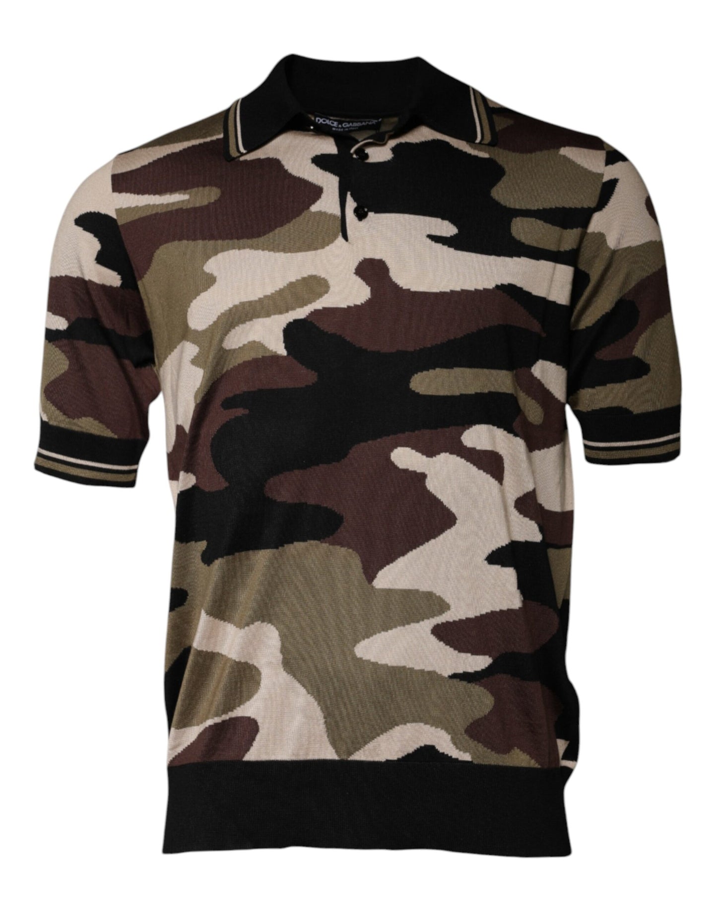 T-shirt polo con colletto mimetico multicolore