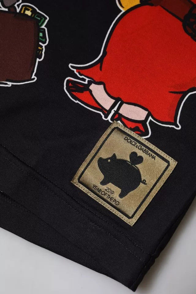 Schwarzes T-Shirt mit Rundhalsausschnitt zum Jahr des Schweins 2019