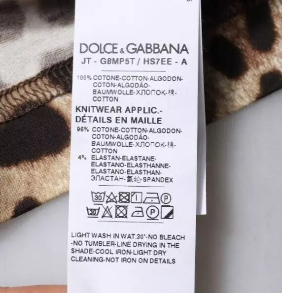 Braunes, kurzärmliges T-Shirt mit Rundhalsausschnitt und Leopardenmuster