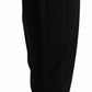 Schwarze, verkürzte Hose aus Wolle mit hoher Taille und Bundfalten vorne