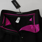 Schwarze, verkürzte Hose aus Wolle mit hoher Taille und Bundfalten vorne