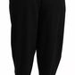 Schwarze, verkürzte Hose aus Wolle mit hoher Taille und Bundfalten vorne